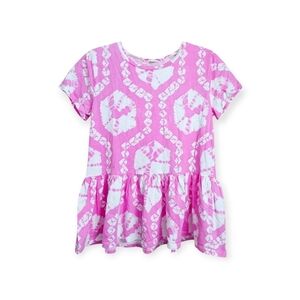 Crewcuts Short Sleeve 100% Cotton Pink & White Peplum, Size 16